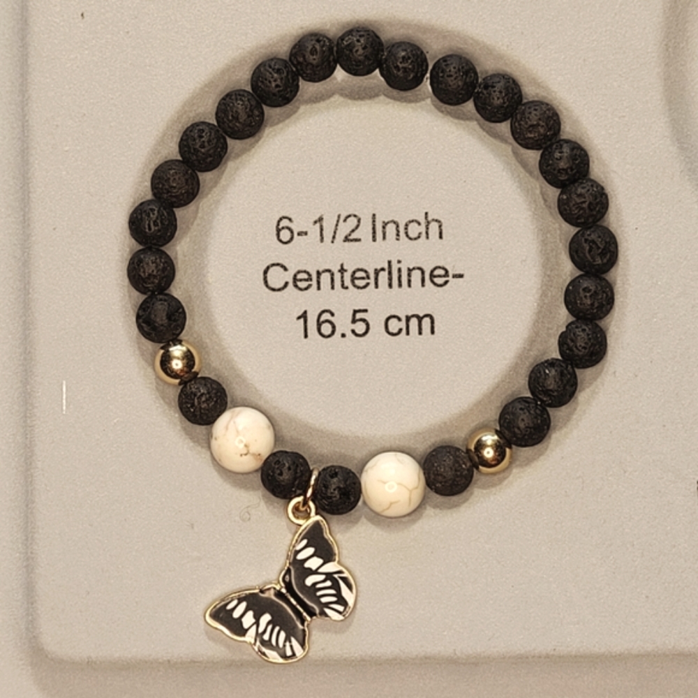 🤍3/$30 Howlite Stone Butterfly Lava Bead Handmade Bracelet - Picture 5 of 5